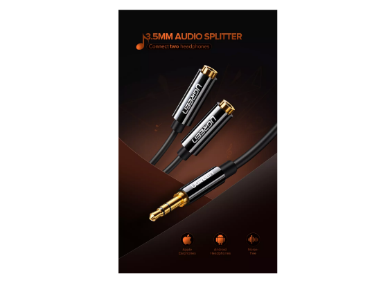 UGREEN AV134 3.5mm Male to 2 Female Audio Cable 20cm (Black)2