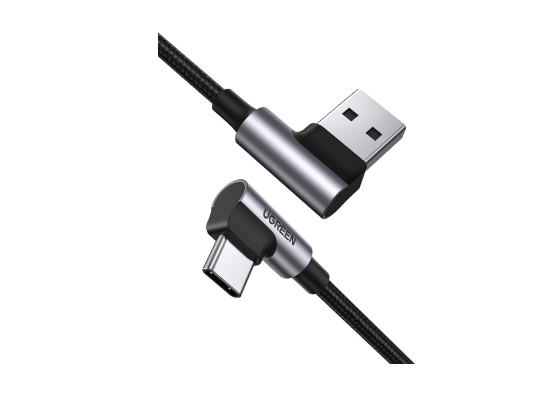 UGREEN US176 Angled USB-A 2.0 to Type-C Cable Nickel Plating Aluminum Shell 1m Black1