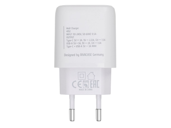 Կոճ Rivacase PS4192 W00 wall charger white 20W PD/QC 3.0/ 1 USB-C + USB-A, 12/96