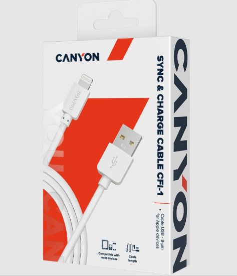 Մալուխ CANYON CFI-1 Lightning USB Cable for Apple 1m White CNE-CFI1W - ի նկար