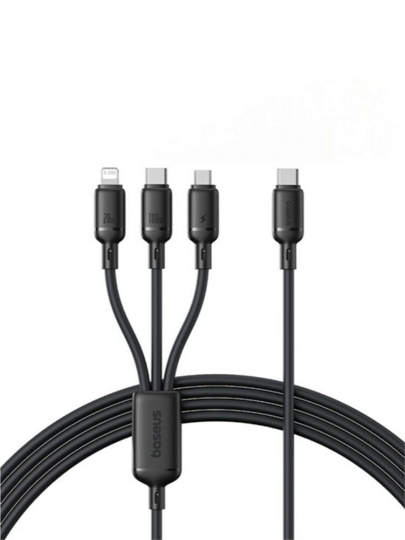 Մալուխ OS-Baseus Silky One-for-Three Fast Charging Cable USB-C to M+L+C 100W 1.5m Cosmic Black P10377706123-00 - ի նկար