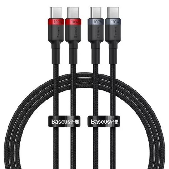 Մալուխ Baseus Cafule Charging Cable USB-C to USB-C 100W 2m 2pcs Red Black+Grey Black P10318306003-01 - ի նկար