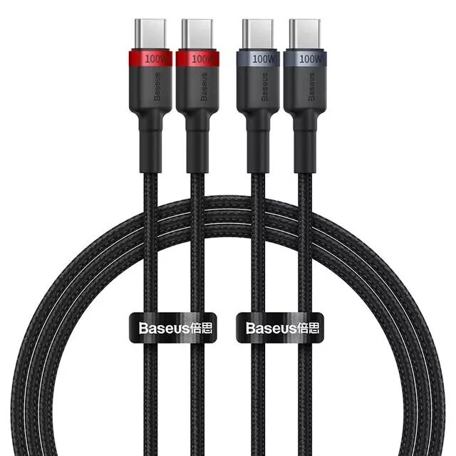 Picture of Cable Baseus Cafule Charging Cable USB-C to USB-C 100W 2M 2PCS Red Black Grey Black P10318306003-01